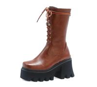 ZhiQin Marron,42 EU, Chaussons de la Cheville Punk Bottes à Talons Gros Blocage Plate-Forme de Combat Bottines épais Femmes Gothique Moyens Hauts Chaussons de la Cheville