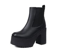 ZhiQin Matte,38 EU, Bottines Chelsea à Plateforme à Talons Hauts Épais pour Femmes, Bottines de Cheville Élastiques Noires (Vernies & Mat)