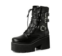 ZhiQin Noir,44 EU, Bottes de Cheville Punk à Lacets avec Clous de Griffes et Boucles à Plateforme Épaisse pour Femmes, Bottines Gothiques à Talons Hauts