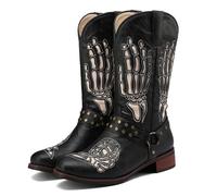 ZhiQin Noir,45 EU, Homme Noirs Heritage Bottes Western Talon Longueur du Mollet Carré Bout Chaussures Bottes de Cowboy en Cuir Véritable