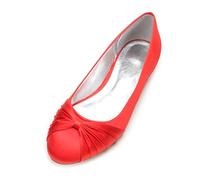 ZhiQin Rouge,42 EU, Femme Satin Ballerines Chaussures de Mariée Mariage Slip on Plat Parti Bride Soiree 36-44