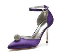 ZhiQin Sandale Chaussures de Mariage en Talon épais Chaussures de Mariée à Talons Hauts Ivoire Satin Bride avec Strass 34-43,Duck Purple,36 EU