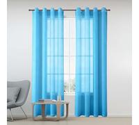 ZHIQXUE Rideaux Voilage Transparent 240 x 240 cm Transparent Lumineux Filtrer Voile Décoratif Œillets Décoration de Maison pour Fenêtre Porte Cuisine Chambre Enfant, Bleu Ciel