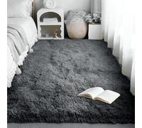 ZHIQXUE Tapis Chambre 130 x 220 cm Moelleux Longs Tapis Antidérapant Lavable Design Monochrome Moderne pour Salon, Canapé Natte, Chambres d'enfant, Gris Foncé