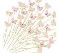 ZHITENG 100 Pièces Bâtonnets à Cocktail, Bambou de Cocktail Brochettes 12 cm Cure-Dents de Fruits Colorés Cure Dent Bois, pour Décoration Boissons Grillades Sandwichs et Fruits (Papillon)
