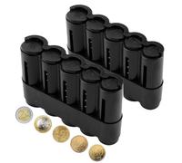 ZHITENG 2 Pcs Monnayeur Pièces Euro, Monnayeur Serveur à 5 Compartiments en Plastique, Plastique Boîte à Monnaie Portable, Rangement Pieces de Monnaie pour des Pièces de 2€, 1€, 50ct, 20ct et 10ct