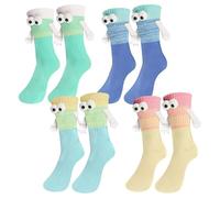 ZHITENG 4 PCS Chaussette Personnalisé Aimantées Cadeau Couple Funny Holding Hands Socks, Couple Chaussettes Mignonnes et Amusantes en 3D Chaussette Drole pour Enfants Femmes et Couples (Couleur Unie)