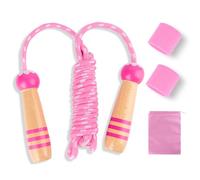 ZHITENG Corde à Sauter Longue 2.6m, Cordes à Sauter Réglables 2 Protège Poignets, 1 Sac Rangement, Skip bo Wooden Handle Non Slip Jump Rope Pour Enfants De 4 À 12 Ans, Cadeaux Vacances Idéaux (Rose)