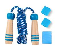 ZHITENG Corde à Sauter Longue 2.6m, Cordes à Sauter Réglables 2 Protège Poignets, 1 Sac Rangement, Skip Wooden Handle Non Slip Jump Rope Pour Enfants De 4 À 12 Ans, Cadeaux Vacances Idéaux (Blau)