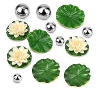ZHITENG Lot de 13 Mini Décorations D'étang, Mini étang, pour Etang Terrasse | avec 6 Boules Flottantes Argentées, 4 Feuilles de Lotus Flottantes et 3 Fleurs de Lotus Décoration de bassin flottante