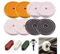 ZHIVEMEi Set de Disques de Polissage 100 mm 12 Pièces avec 8 Polissage | Coton | Flanelle | Denim | 3 Pâtes à Polir | Adaptateur 1/2" | pour Touret à Meuler Perceuse et Visseuse