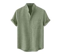 Zhiyao Chemise à manches longues et à manches courtes pour homme - Coupe ajustée - Pour les vacances - Coupe droite - Chemise hawaïenne - Pour les loisirs, Vert armée., L