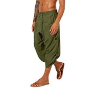 Zhiyao Pantalon en lin pour homme - Coupe droite - Pour l'été - Long et léger - Pour les vacances, la plage, le quotidien, vert, M