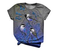Zhiyao T-shirt pour femme avec imprimé animal d'oiseau - Col rond - Décontracté - Manches longues - Tunique à manches courtes, bleu, 4X-Large