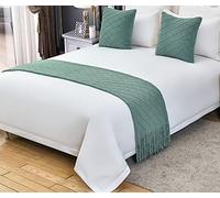 Zhiyuan Couverture de canapé tissée décorative de chemin de lit en tricot avec pompon 130 x 260 cm, Vert clair