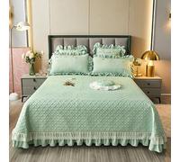 Zhiyuan Couvre-lit en microfibre brossée avec motif matelassé à écailles et volant en dentelle pour toutes les saisons 250 x 250 cm, Vert clair