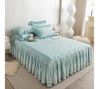 Zhiyuan Couvre-lit matelassé à texture froissée avec motif floral et jupe à volants en dentelle 150 x 200 x 40 cm, Turquoise pâle