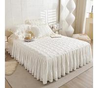 Zhiyuan Couvre-lit matelassé à texture froissée avec motif floral et jupe à volants en dentelle 200 x 220 x 40 cm, Beige