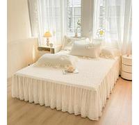 Zhiyuan Couvre-lit matelassé en coton lavable avec jupe en dentelle à volants 150 x 200 x 45 cm, Crème