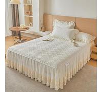 Zhiyuan Couvre-lit matelassé floral avec jupe à volants double couche en coton lavé 150 x 200 x 40 cm, Beige