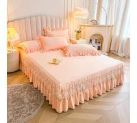 Zhiyuan Parure de lit 3 pièces lavable en coton avec jupe à volants en dentelle florale et 2 taies d'oreiller de 200 x 220 x 40 cm, rose clair