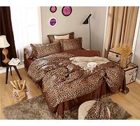 Zhiyuan Satin Housse de Couette Drap Plat taie d'oreiller avec imprimé léopard 220x240cm
