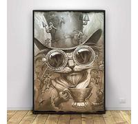ZHJJD Steampunk Chat Toile Tableau Peinture Steampunk Affiches et Noir et Blanc Murale Art Tableaux pour Salon Maison Appartement Decoration 60x80 cm Pas de Cadre