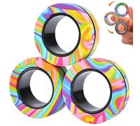 ZHjuju 3 Pièces Anneaux Magnétiques Anti-Stress - Jouet Fidget Magnétique pour Anxiété, Amélioration de la Concentration et Changement d'Habitudes,Arc-en-Ciel