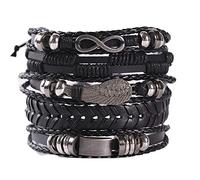 ZHjuju 5 pièces Bracelets en Cuir Tressé pour Hommes Femmes Punk Corde Bracelet Manchette Vintage Bracelets Wrap Set, Réglable