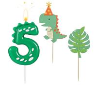 ZHjuju Bougie Anniversaire Chiffre 5 Dinosaure, Ensemble Décoration Gâteau Anniversaire avec 2 Figurines Dinosaures, Bougie Numéro 5 Ans - Décoration Fête