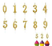 ZHjuju Bougies Numérotées, 10 Pcs, Gâteau d'Anniversaire, Numéros 0-9, Paillettes Dorées, Cire de Soja, Pour Tous les Âges, Occasions Spéciales