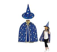 ZHjuju Cape de sorcier avec chapeau, Costumes d'Halloween Cape de sorcière pour 3-12 ans Enfants Garçons Filles Accessoires de déguisement d'Halloween pour les enfants Cosplay Party