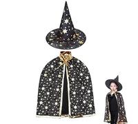 ZHjuju Cape de Sorcière d'halloween,Costumes d'halloween Cape de sorcière Chapeau de Magicien et Manteau de Sorcière avec Cache-œil pour Fête de Cosplay d'halloween Garçon Fille Noir