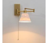 ZHKABEG 1-Light Vintage Wall Sconce With White Ceramic And Pull Chain Switch, Modern Brushed Gold Swing Arm Wall Lamp, Adjustable All Mounted Light Fixture For Bedroom Bedside Living Room