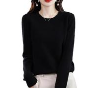 ZHKVAG Cashmere Sweaters for Women, New Womens Solid Color Crew Neck Long Sleeve Cashmere Sweaters Pullover Sweater (Black,XL)