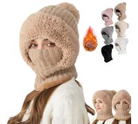ZHKVAG Clockwise Women's Knitted Hat, Women's Knitted Hat in Autumn and Winter, 3 in 1 Cold Resistant Hat, Warm Hat (Khaki,One Size)