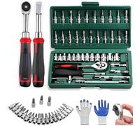 ZHKVAG Cordless Slim Ratchet Set, 1/4 Inch Drive Power Cordless Electric Socket Slim Ratchet Wrench Set, with 46 Adjustment Tools (Green)