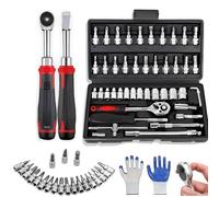 ZHKVAG Cordless Slim Ratchet Set, 1/4 Inch Drive Power Cordless Electric Socket Slim Ratchet Wrench Set, with 46 Adjustment Tools (Black)
