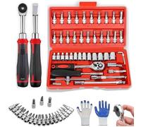 ZHKVAG Cordless Slim Ratchet Set, 1/4 Inch Drive Power Cordless Electric Socket Slim Ratchet Wrench Set, with 46 Adjustment Tools (Red)