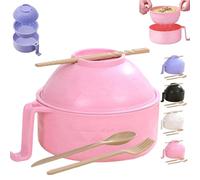 ZHKVAG Microwave Ramen Bowl, Microwave Ramen Bowl with Lid, Ramen Noodle Microwave Bowl Set, Portable Quick Ramen Cooker with Spoon Chopsticks Fork (Pink)
