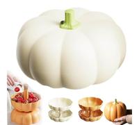 ZHKVAG Pumpkin Snack Tray, Halloween Divided Pumpkin Snack Bowl Holder, Double Layer with 3 Divided Compartments and Toothpick Storage, for Fall Parties, Halloween, Thanksgiving (Beige)