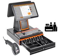 ZhlCrioxenic Caisse Enregistreuse Tactile à Double éCran 15,6 Pouces, Caisse Enregistreuse Intelligente, Pliable, Multi-Angle, 8 G + 128 GB pour Restaurant Black-B