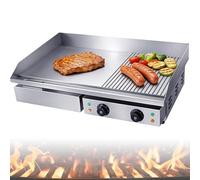 ZhlCrioxenic Plancha éLectrique, Plaque INOX Lisse Protection De Gril 2500w, Plaque De Cuisson Plage De TempéRature 50-300 °C,avec Pieds en Caoutchouc AntidéRapants 820-B