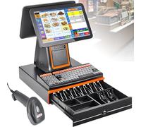 ZhlCrioxenic Terminal De Caisse Enregistreuse avec éCran Tactile, Caisse Enregistreuse Intelligente Tout-en-Un, Double éCran Tactile De 15,6 Pouces, pour Divers Magasins Black-B