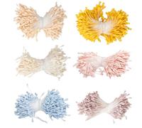 ZHLIMY Lot de 2 100 étamines artificielles en 6 couleurs avec deux têtes de perles de 3 mm, tampons pour travaux manuels, bleu/violet/jaune/rose/bourgeon de neige/blanc crème