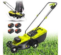 ZHLINGQ Tondeuse à Gazon Poussée, 1 600 W, Ultra-Légère, Alimentée par Batterie, Autopropulsée, Autonomie De 50 Minutes, Bac De Ramassage De 48 litres, Hauteur Réglable De 30 Mm/50 Mm/70 Mm,Battery*4