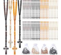 ZHLISHQINJJ Lot de 48 chapelets en bois avec croix de Jésus, chapelet catholique pour première communion, chapelet en bois avec sacs en organza, cadeau catholique pour homme et femme (multicolore)
