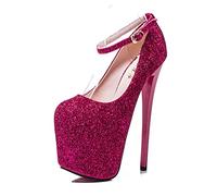 ZHLONG 19cm Chaussures Femmes Talons Hauts Plate-Forme tête Ronde Femme Pompes Chaussures Sexy Mince Talon Hauts Talons Hauts pôles de Danse pôle Pompes Plus Taille,Rose Red,50 EU