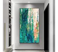 ZHMANLUCK Grande Taille Panneau Vertical Mur Art Peinture À L'huile Vert Bleu Gris Toile Mur Art Surdimensionné Oeuvre Décor Salon Mural 80x160cm/(31x63inch) avec-cadre-noir