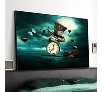 ZHMANLUCK Horloge Violon Papillon Chapeau Salvador Dali Surréalisme Créatif Rétro Toile Peinture Affiches Imprime Mur Art Photos Décor À La Maison 65x100cm (26x39in) Avec Cadre